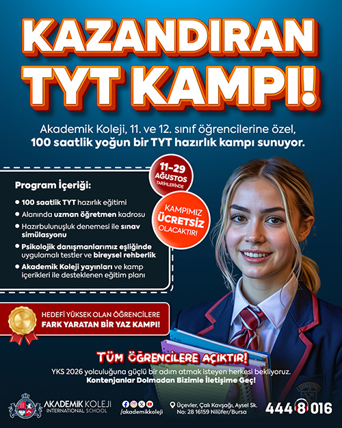 Bursa'da Lise Öğrencilerine Ücretsiz 100 Saatlik TYT Hazırlık Kampı